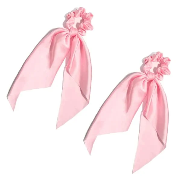 Ljusrosa 2-pack knutna rosett-hårscrunchies elastiska hårband svarta hårband satin hårband scrunchie Re