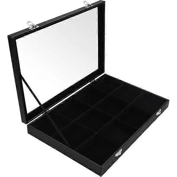 Jewellery Organiser - Jewellery Box with 12 Compartments (35.2 x 24 x 4.7 cm) Ring Display Case with Velvet Lining