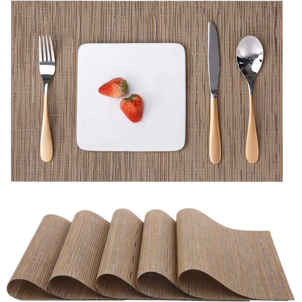 (Taupe) Set of 6 Placemats (30x45cm), Woven Washable Place Mats for Kitchen or Dining Table