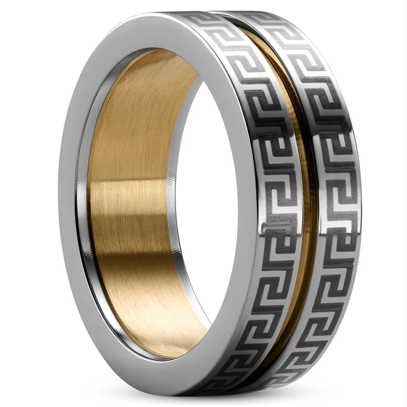 Anillo con ranura de acero inoxidable dorado de 8 mm para hombres - Anillos de acero