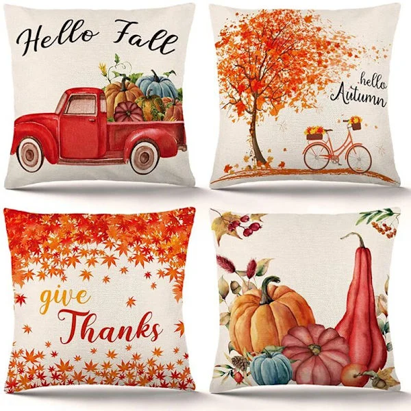 Autumn Pillowcase Autumn Pumpkin Pillowcase Holiday Rustic Linen Pillowcase for Sofa Couch Thanksgiving Decorations