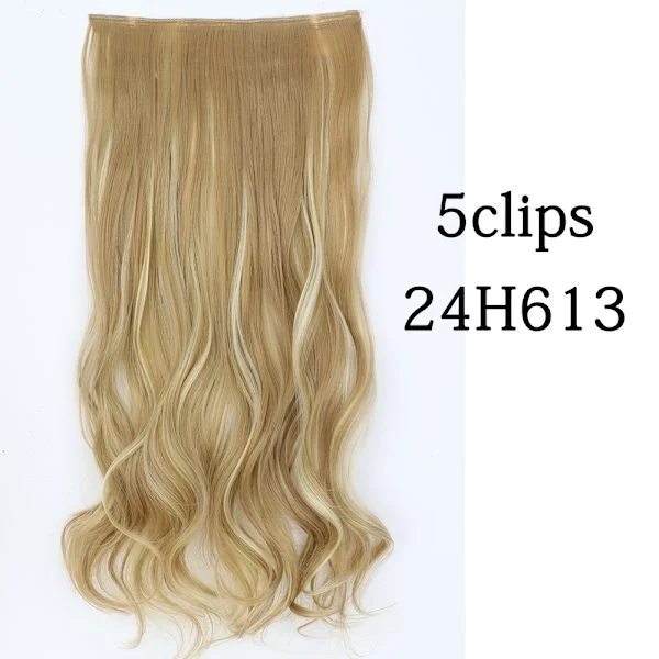 Syntetisk 22 32 tum 5 Clips Hårförlängning Värmebeständig falska hårstycken Långa vågiga frisyrer Clip In Hair Extensions