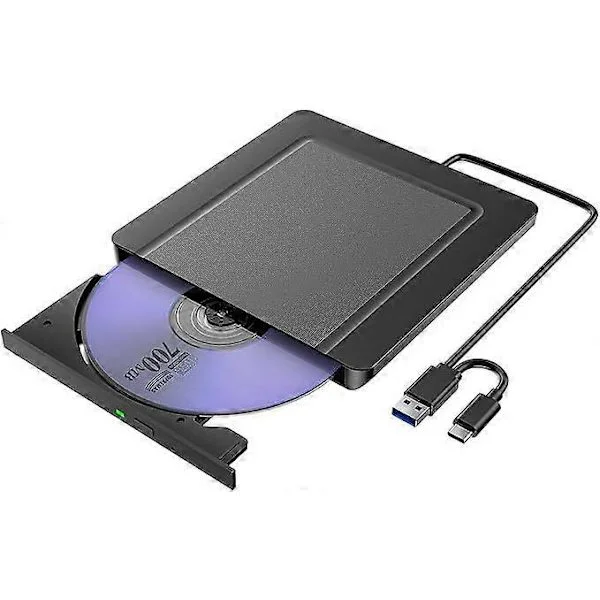 Ulkoinen CD DVD-asema, erittäin ohut CD DVD-poltin ulkoinen asema USB 3.0:lla ja USB-C:llä, kannettava CD/DVD/-RW/ROM-asema PC:lle/kannettavalle/