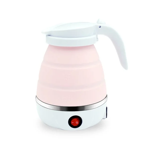 Vikbar vattenkokare, campingvattenkokare, miniresvattenkokare, silikonvattenkokare, te- och kaffebryggare, med avtagbar strömsladd rosa