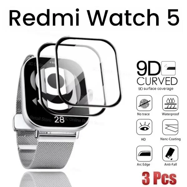 Mjukt skyddsfilm i glasfiber för Xiaomi Redmi Watch 5 4 3 Active Smartwatch Full Cover Skärmskydd Redmi Watch 5 för Redmi Watch 4 3 Piec