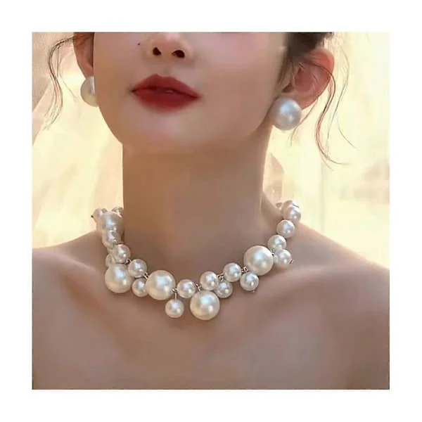 Faux Perle Choker Halskæde Kvinder Elegant Hvid Faux Perle Halskæde Mousserende Rhinestone Choker til
