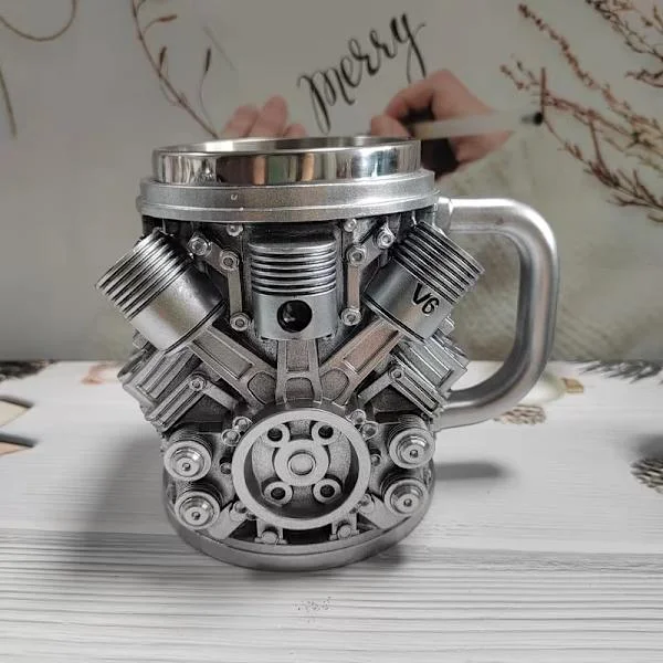 V8/V6 Motor Kaffekopp, Sølv Retro Kaffekopp, Personlig Dobbeltlags Bil-Tema Kopp