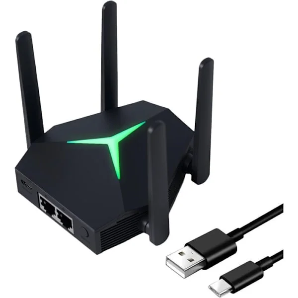 WiFi Repeater, AC1200 Dual Band WiFi Signalforstærker 2.4GHz og 5GHz, WiFi Extender Signal Booster med 2 Ethernet-porte (Sort)