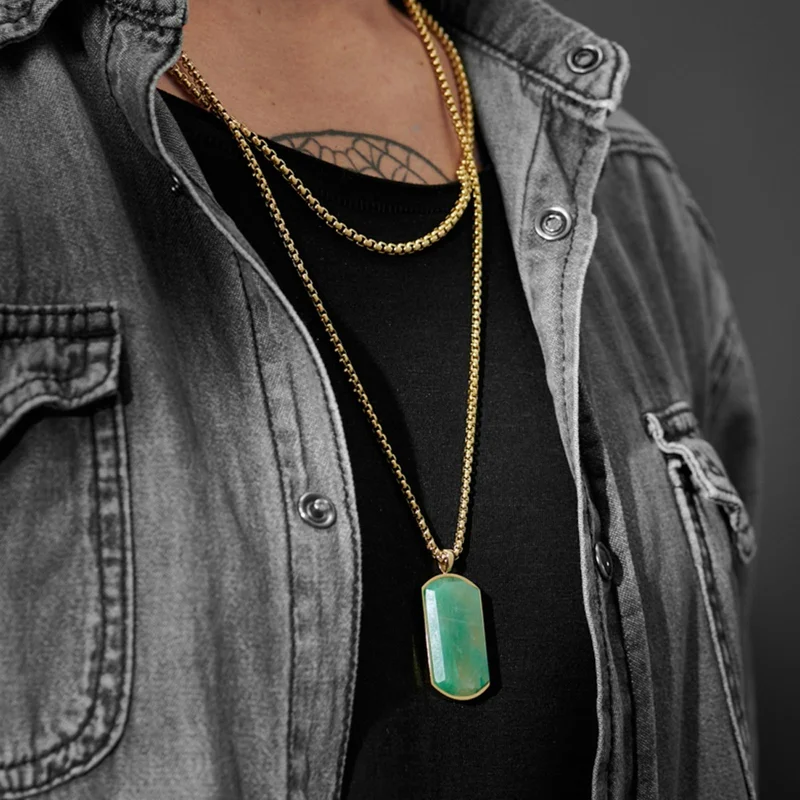 Gelaagde Set met Goudkleurige Rico Ketting en Orisun Ketting van Taiwanese Jade voor mannen - Stalen kettingen