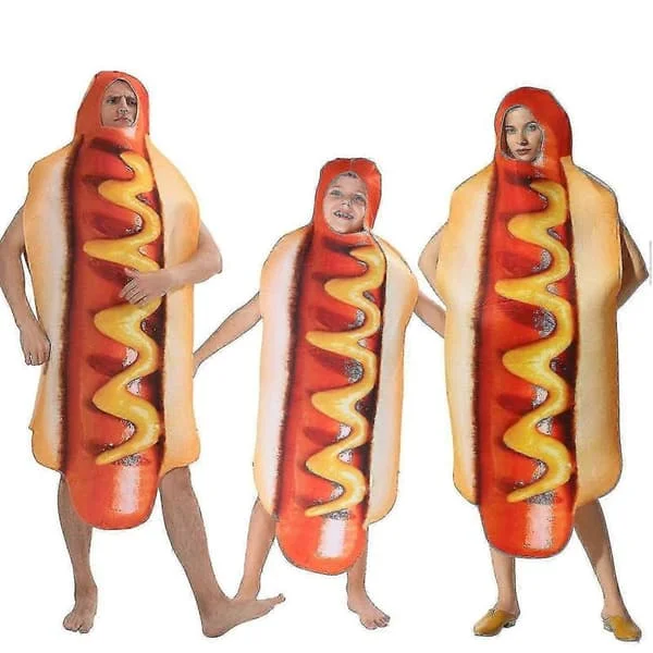 Voksne Børn Sjov 3d Print Mad Pølse Hotdog Kostume Familie Halloween Mad Kostume