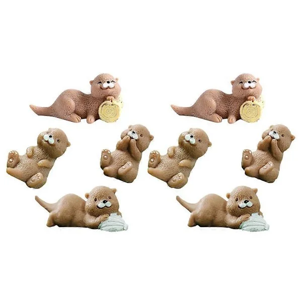 8 stk. Otter Figurer Otter Legetøj Miniature Odder Otter Figurer Boligindretning Mikro Landskab Statue Mini Dyr Miniature Mini Dyr Figurer