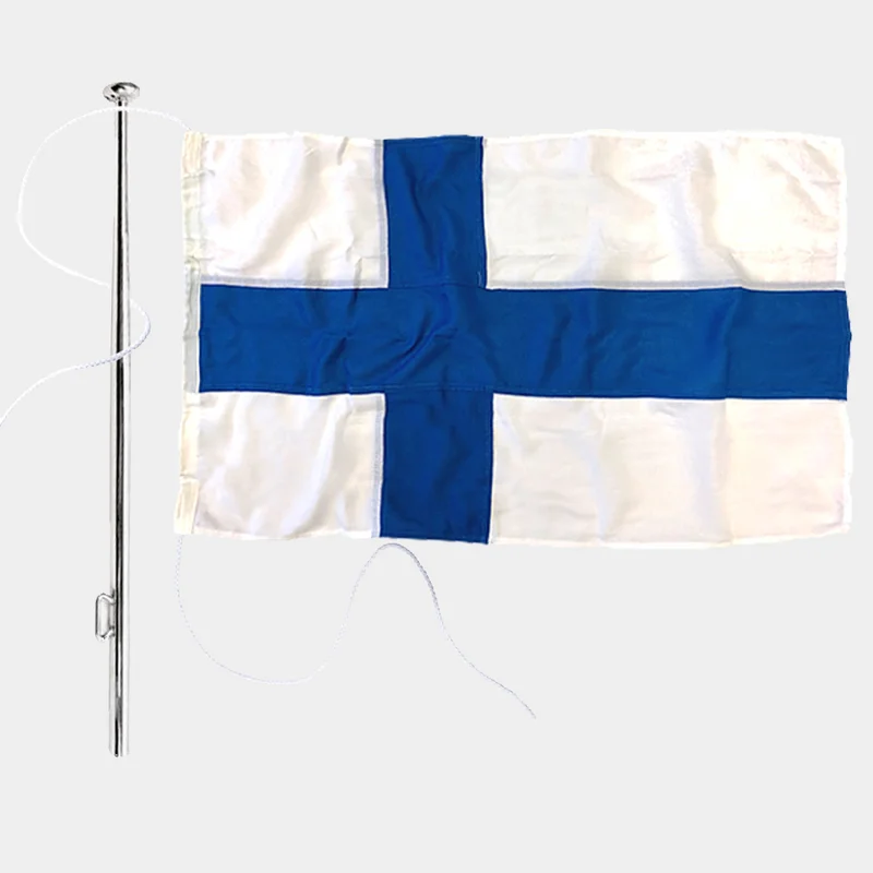 Lodní vlajková sada s lodní vlajkou Adela Original, Finsko, námořní polyester (170 g / m²), 70 cm x 43 cm + stožár Ø25 mm, 75 cm z nerezové oceli