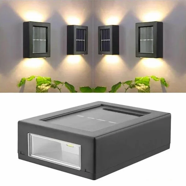 2-pack Solcellslampa för Fasad, Vägg, Trappa | Utomhus Fasadbelysning Solcell Svart svart_TF