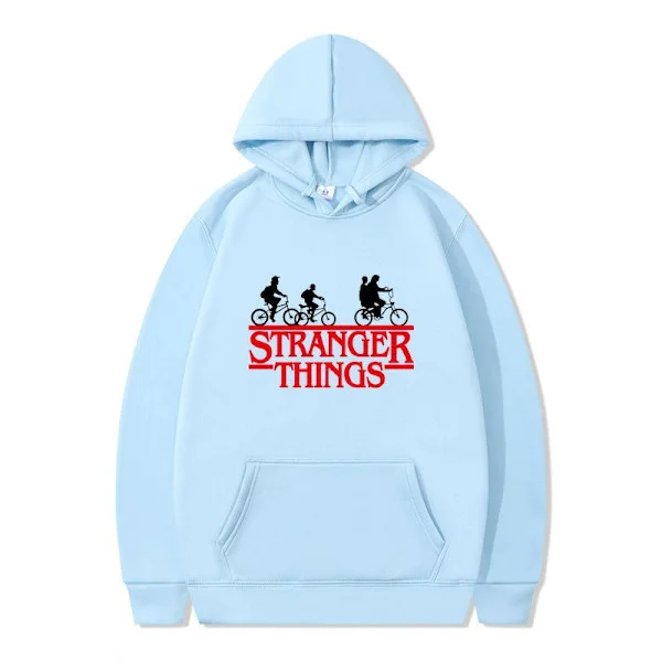 Stranger Things Printed Pullover Hoodie with Fleece Lining - Light Blue - Size XL Light Blue Light Blue-FX-