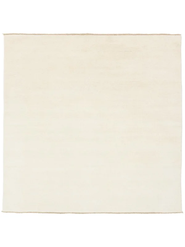 Plain (Single Colored) Handloom Fringes Rug - Ivory White 200X200 Wool, Modern Style