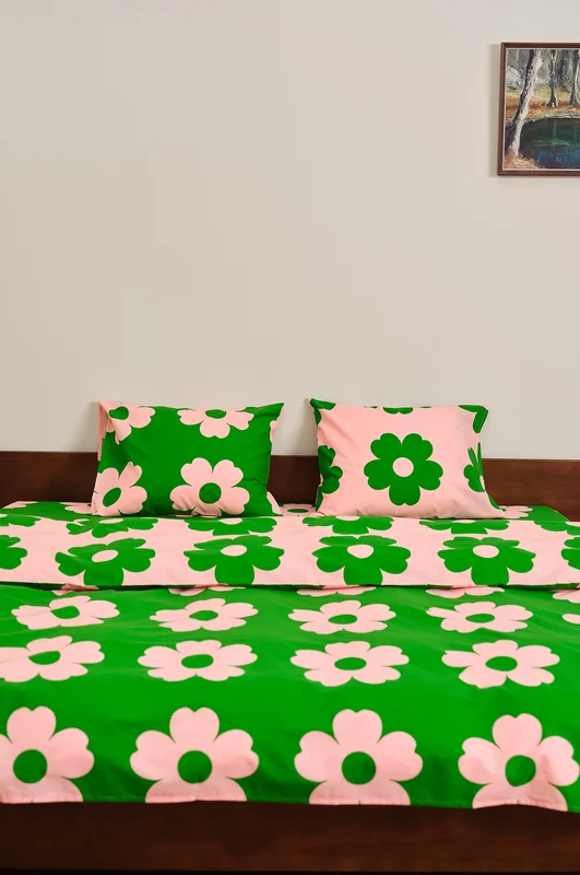 Jotex - Bettbezug-set Doppelbett Grün/rosa - WERNER - Kaufe Doppelbett bei Jotex