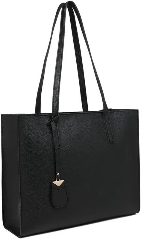 Women's Large PU Leather Shoulder Bag with Zipper for Work School Commuting Shopping, Black 36.5 X 11 X 30 Cm