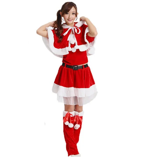 Dam Jultomte Klänning - Jultomte Klänning, Sammetskappa, Sexig Festdräkt för Vuxna Röd L/XL(170)