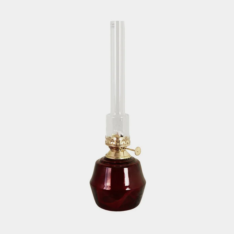 Kerosene lamp / oil lamp Strömshaga Majken, red glass, brass burner, Ø100 mm x 325 mm