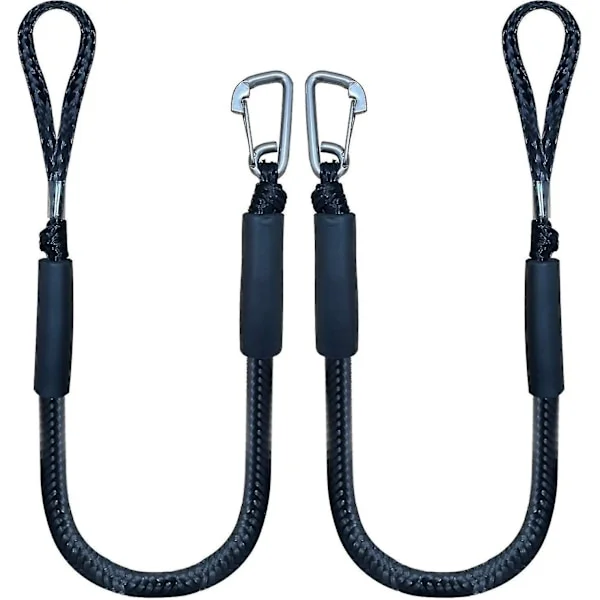 [RM]Bungee Dock Line with Hook, Black Boat Mooring Rope 4ft 2-Pack & Black