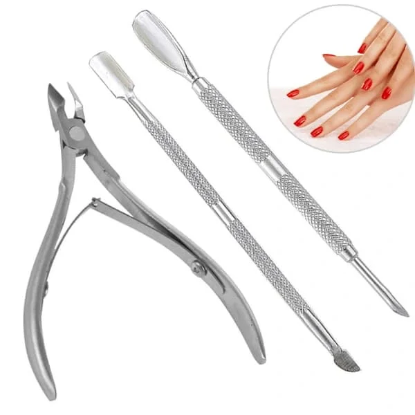 3 stk./sæt rustfrit stål neglebånd Saks skubber ske Død hudfjerner Klipper Nipper Trimmer Manicure Neglekunst