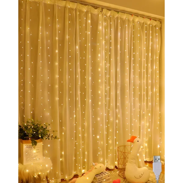 Ljusslinga Varmvit 200 LED 2m x 2m LED Ljusslinga Gardin LED Ljusslinga för Juldekoration-FY-