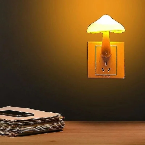 2x LED Natlampe Svampe Stikkontakt Lampe EU-stik Varm Hvid Lysstyring