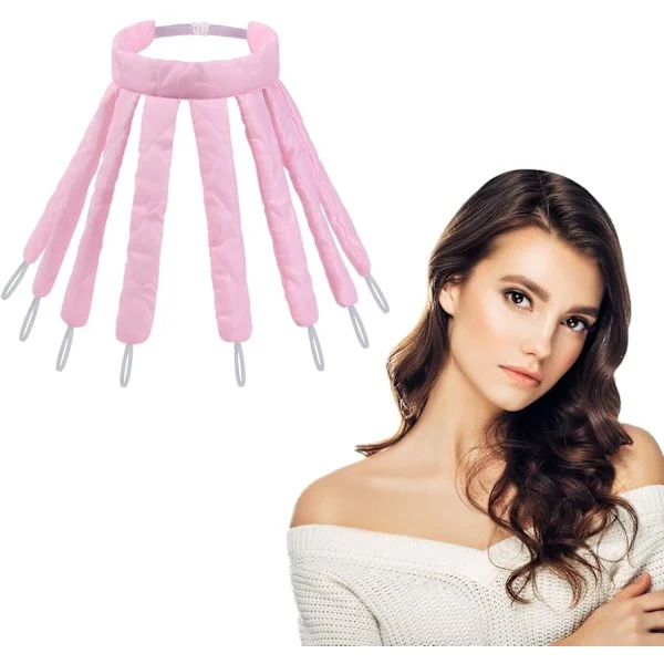 Bläckfiskdesign Värmefria Hårrullar för Långt Hår, Mjuka Sovande Övernattnings-Silkesband Hårrullar Lata Locktång Set DIY Hårstylingverktyg (Rosa)