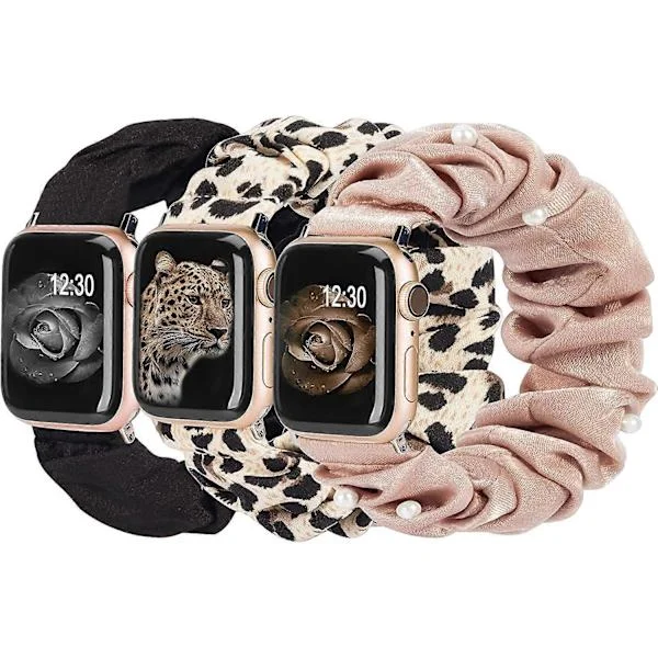 3-pak kompatibel med Apple Watch-armbånd Scrunchies 38 mm stof blødt mønstret trykt stofarmbånd armbånd kvinder IWatch elastiske Scrunchy-bånd 40 mm