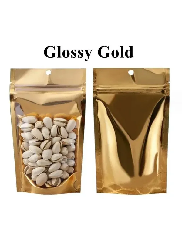 AliExpress - 100 Sachets Doypack Brillants Dorés avec Fermeture Ziplock pour Emballage Personnalisé (Logo Imprimé) – Idéaux pour Thé Matcha, Snacks, 