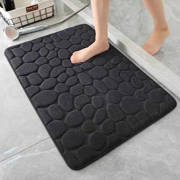 Tepper – Badematter – Badematte i minneskum – Sklisikker badematte – Badematte i småstein-stil – Absorberende, vaskbar, hurtigtørkende – 40x60cm – 