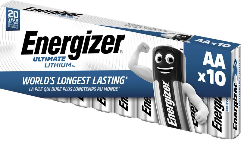 Energizer Ultimate Lithium Lithiumbatteri AA, 1,5 V, pakke med 10 AA, Elforsyning & strømfordeling