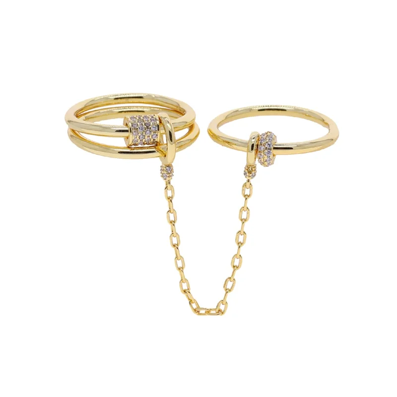 AliExpress - Nouvelle Bague Chaîne Empilable Iced Out 2026, Couleur Or, Micro-Pavée de Zircons Cubiques 5A, Bague de Fiançailles Multi-Pièces 