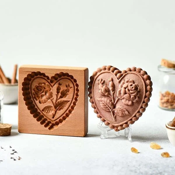 Träkakform, 3D-bakform, präglingsverktyg för hantverksdekoration, lämplig för Halloween Thanksgiving julkök DIY (Kärlek)
