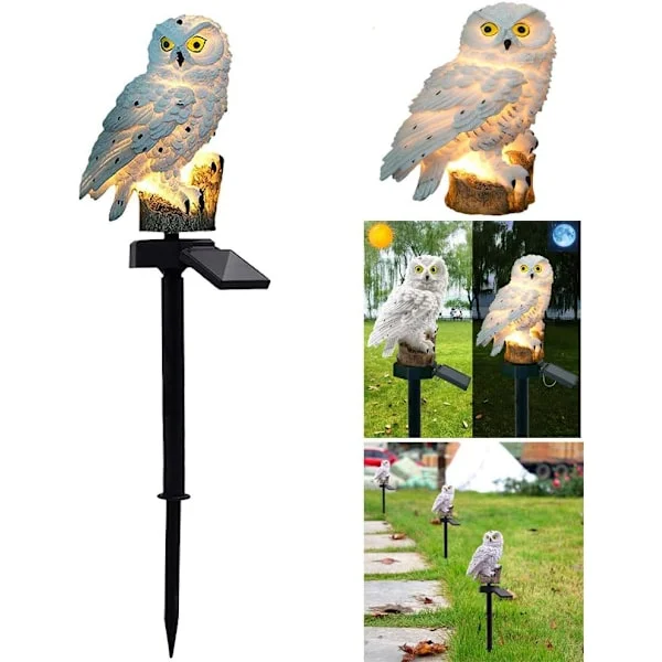 Solarlampa Trädgård Dekorativ Lampa Solarlampa Utomhus Vattentät Gångväg Gräsmatta Trädgård Lampa Uggla Design 8*42cm (Vit) 1 Styck