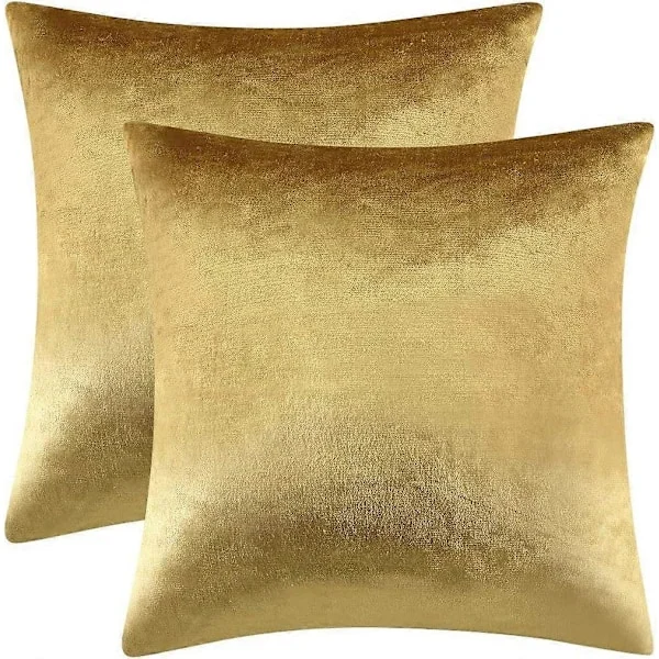Gull Putetrekk 45 x 45 cm i Velvet, Dekorative Firkantede Putevar til Sofa, Stue, Soverom, 2-pakning