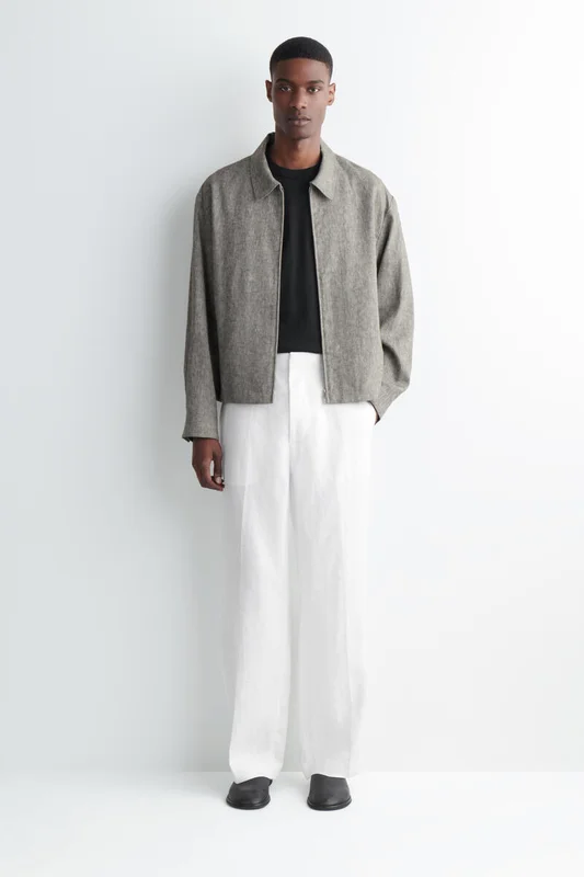 COS Men's Pantaloni In Lino A Gamba Dritta Taglio Rilassato in Bianco