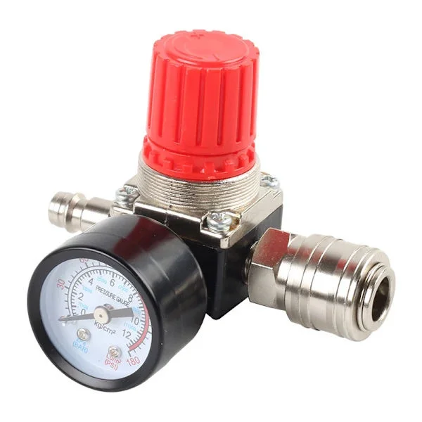 1 stk. Lufttrykksreduksjon, 1/4 Trykkreduksjon, 4-hulls Trykkregulator med Måler, Kompressor【PL】