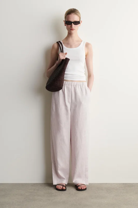 COS Damen Leinenhose Mit Barrel-Bein Und Elastischem Bund - Rosa