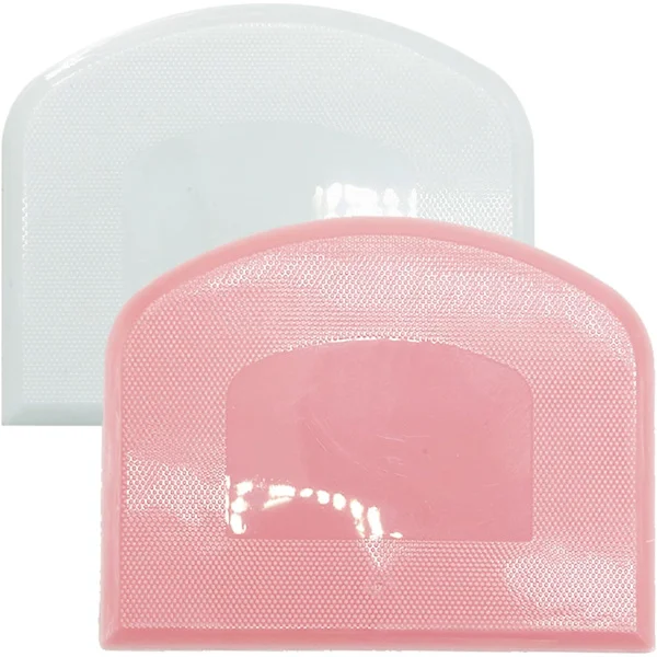 Sett med 2 deigskraper, skål-skraper, plastdeig- og brødhakker, kjøkkenredskaper for baking (rosa + hvit)