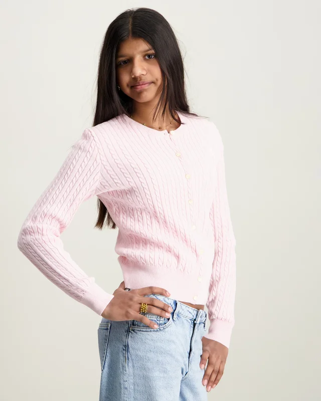 Polo Ralph Lauren Mini-Cable Cotton Cardigan Rosa Trøjer Pige - Kids Brand Store