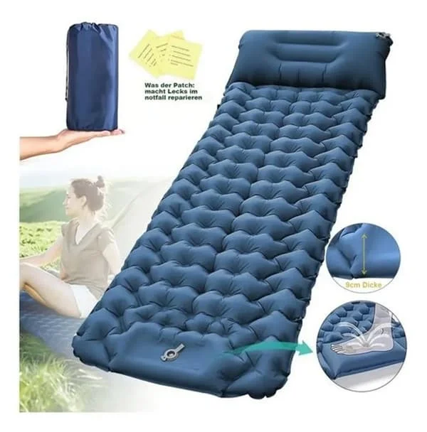 Uppblåsbar sovkudde för camping, 9 cm tjock sovkudde för camping ultralätt sovkudde med kudde automatisk uppblåsbar sovkudde, 196 x 68 cm