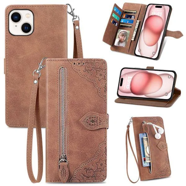Sopii iPhone-puhelimen suojakuoreen - puhelimen nahkakotelo, läppäkotelo, kohokuvioitu korttipaikallinen nahkakotelo, sininen iPhone 16, iPhone 16, 