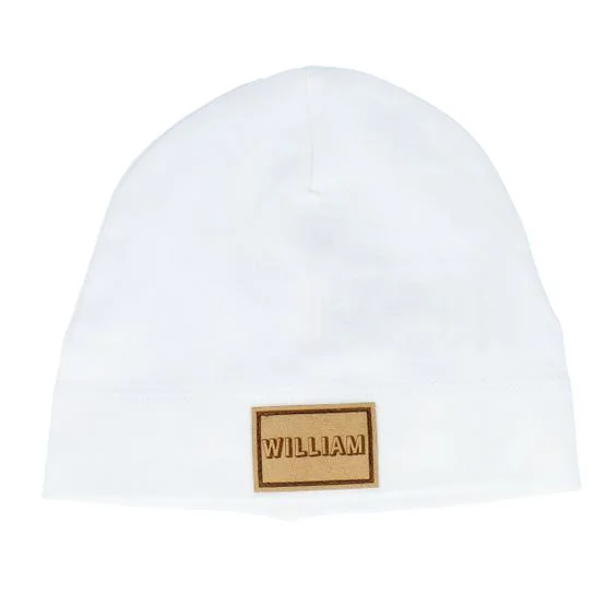 Babybugz - Kids Baby With Engraved Suede Patch White Beanie Traditionalbeanie White Beanie - @ Hatstore