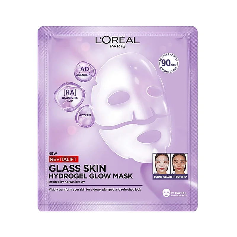 Spar 40% • Køb 2, L'Oréal Paris Revitalift Filler Glass Skin Hydrogel Glow Mask, Hudpleje, Masker, Sheet Masker