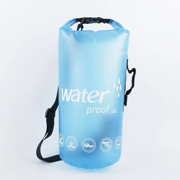 Premium Vandtæt Tørpose, 10 Liter Klar Flydende Pose med Stor Indvendig Lomme til Bådsejlads, Strand og Vandsport - Side- og Skulderrem - Rul Top 