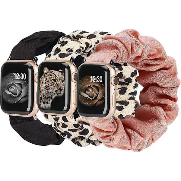 3 pakker kompatible med Apple Watch-rem Scrunchies 38 mm stof blødt mønster trykt stof armbånd armbånd kvinder iWatch elastiske scrunchy-remme 40 mm