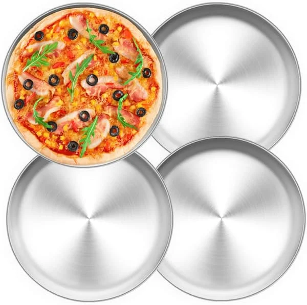 Pizza Pan Sett, Konstruksjon i rustfritt stål for uovertruffen holdbarhet, slak kant for enkel håndtering og estetikk, allsidig bruk utover pizza