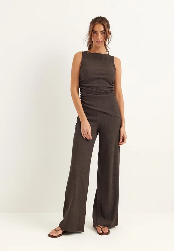 BUBBLEROOM-Structure Wide Trousers-Brown
