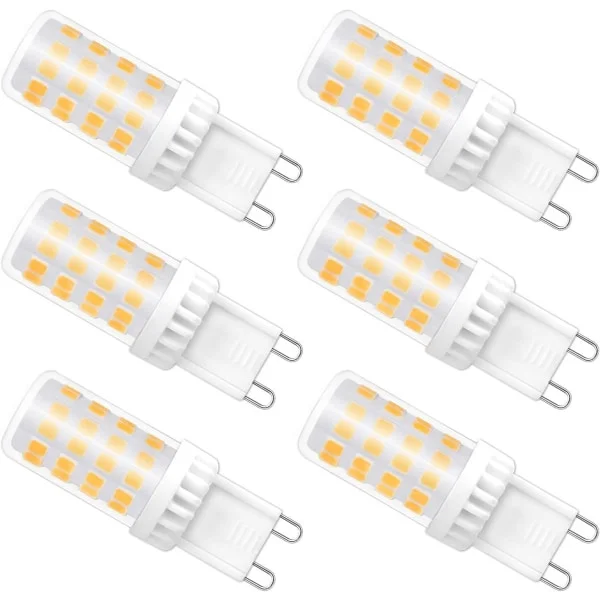 Dæmpbar G9 LED-pære, 4W svarende til 40W halogen, 480 LM, varm hvid 3000K, standard G9-fatning, 360° rotationsvinkel, 6-pak